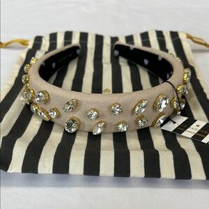 Lele Sadoughi Ivory Jeweled Padded Headband with Gold Accents